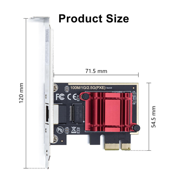 10Gtek 2.5G NIC PCIe Network Adapter 2500/1000/100Mbps PCIe Gigabit Ethernet Card, Single RJ-45 Port, with Realtek RTL8125 Controller, Support Windows Server/Ubuntu/Centos/Debian 1-RJ45 X1