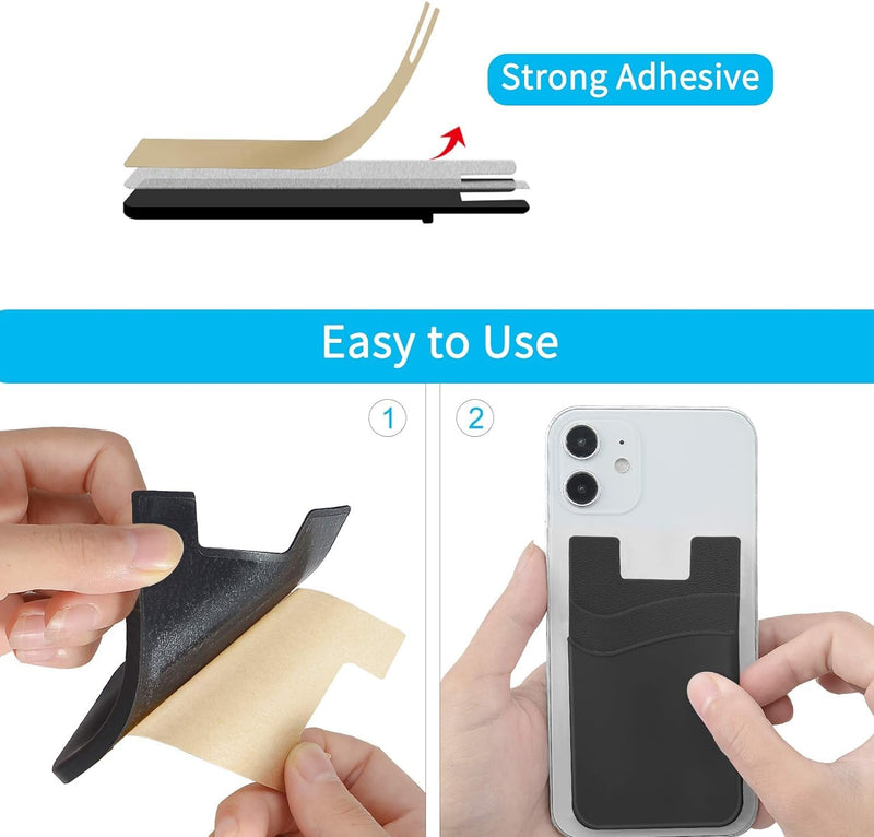 SS Card Holder for Back of Phone, Silicone Phone Wallet Sleeve Pocket Stick on ID Credit Card for All Smartphones