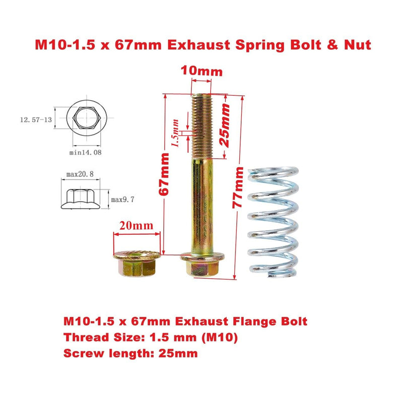 4 Pack Exhaust Bolt and Spring M10-1.5x67mm Exhaust Spring Bolt & Nut Harware kit