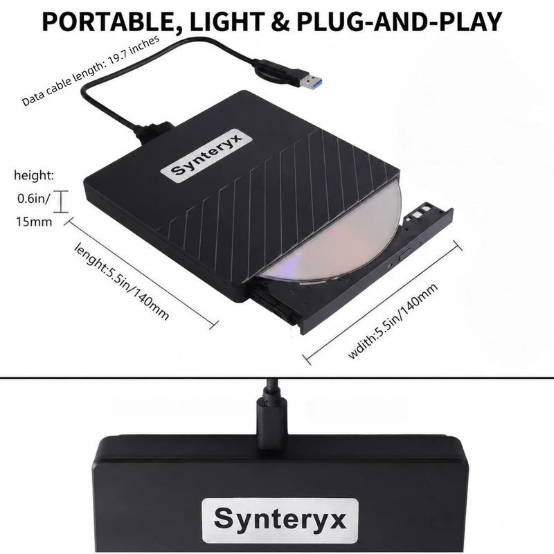 External CD Burner, USB CD/DVD Drive for Laptop, DVD Burner | Portable External CD/DVD Drive with USB-A & USB-C, CD/DVD Player, Reader & Writer, Compatible with Windows, Mac, Linux & PC Twill-CD/DVD