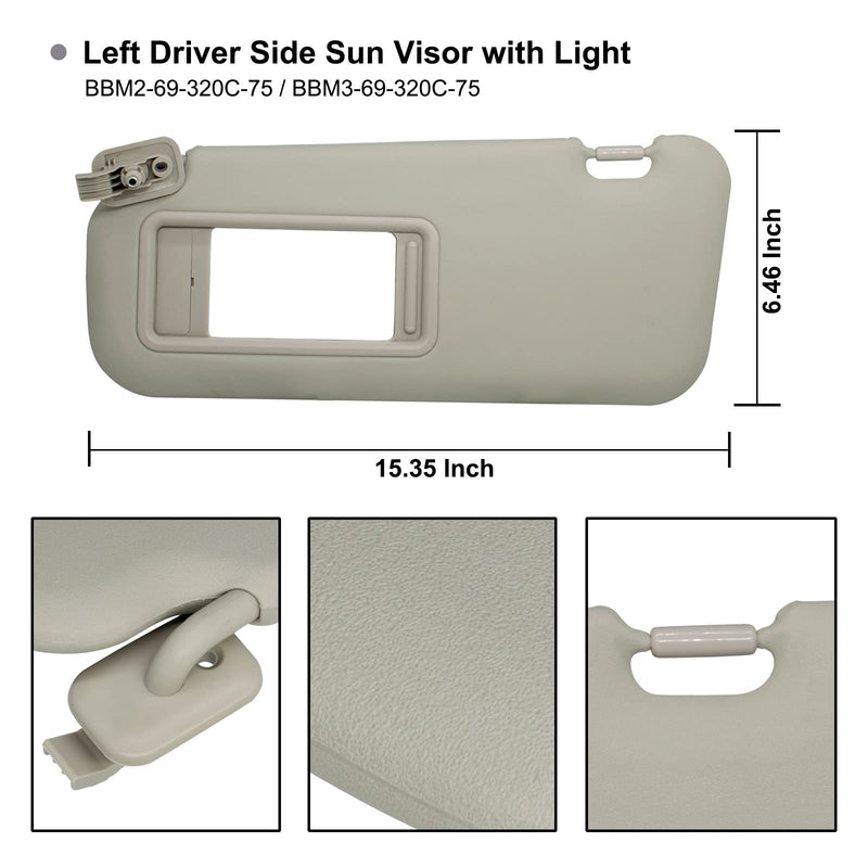 NHILES Left Driver Side Sun Visor Compatible with Mazda 3 2010 2011 2012 2013 BBM2-69-320C-75 BBM3-69-320C-75 Beige left driver without lights
