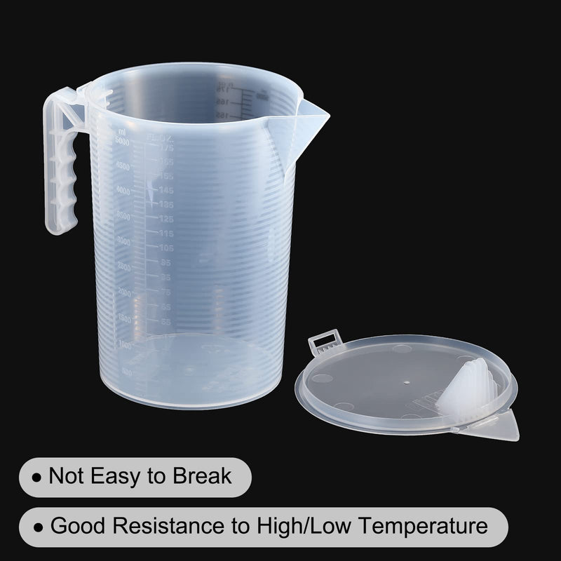 PATIKIL Graduated Beaker, 5000ml PP Plastic Liquid Measuring Cup Double Sided Black Graduations with Handle Lid and Spout for Lab Kitchen Home
