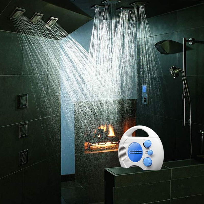 Shower Radio, Portable AM/FM Shower Radio, Hanging Waterproof Shower Clock Radio Built in Speaker Audio High Definition for Bathroom Kitchen, Outdoor