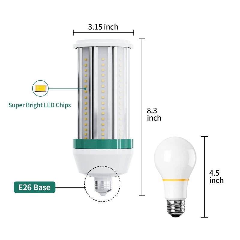 5000LM LED Corn Light Bulb, Energy Efficient 38W (300W Equivalent) LED COB Light 5000K Daylight for Large Area Garage Barn Workshop Yard High Bay E26 Standard Base (2 Pack) 2 Count (Pack of 1) 5000lm
