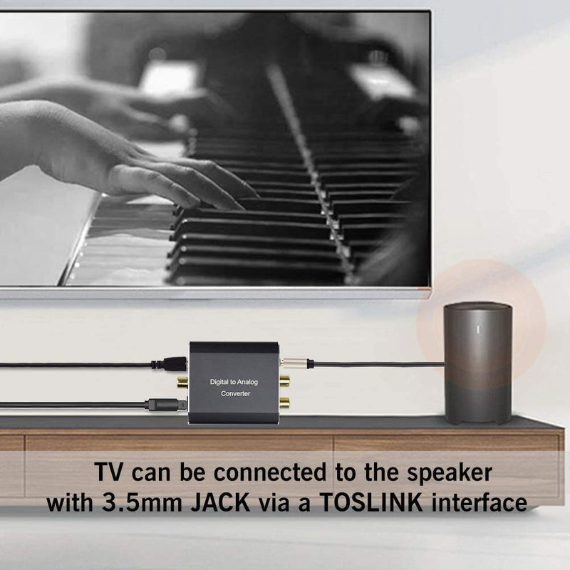 Digital to Analog Audio Converter, Hdiwousp 192 kHz DAC Digital Coaxial and Optical Toslink to Analog 3.5mm Jack and RCA (L/R) Stereo Audio Adapter with Optical Cable for HDTV Home Cinema, Aluminum