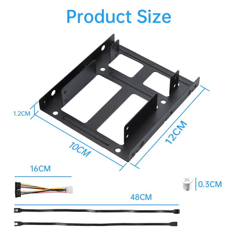 ELUTENG Double-Deck HDD SSD Mounting Bracket 2 Pack 2.5" to 3.5" Hard Drive Adapter with SATA Cable and Power Splitter Cable Dual SSD Mounting Bracket Compatible with 2.5 to 3.5 Drive Bay