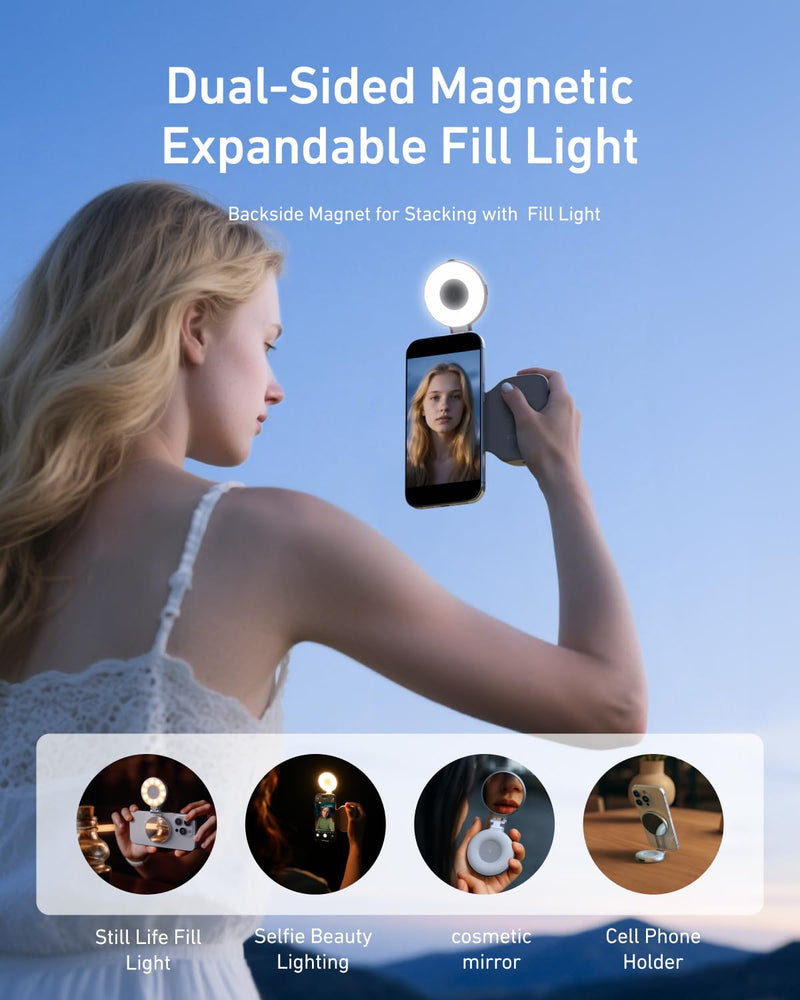 TELESIN Fun Shot Magnetic Phone Camera Grip + C03 Magnetic Selfie Light (Silver) Bundle Kit Compatible with iPhone Magsafe & Android, Creator Kit for Selfies/Photography/TikTok/Zoom Calls/Video Fun Shot Grip Kit