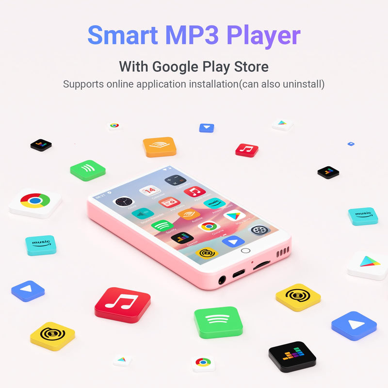 80GB MP3 Player with Bluetooth and WiFi, Oilsky 4.0" IPS Touch Screen MP3 Player with Speaker, Music Player with Spotify, Audible, Amazon Music, MP4 Android Music Player Up to 512GB Pink