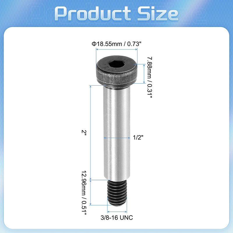uxcell Alloy Steel Hexagon Socket Head Shoulder Screws Bolts, 2" Shoulder Length, 1/2" Shoulder Dia, 3/8-16 UNC Thread, 10pcs 2" x 1/2" 10