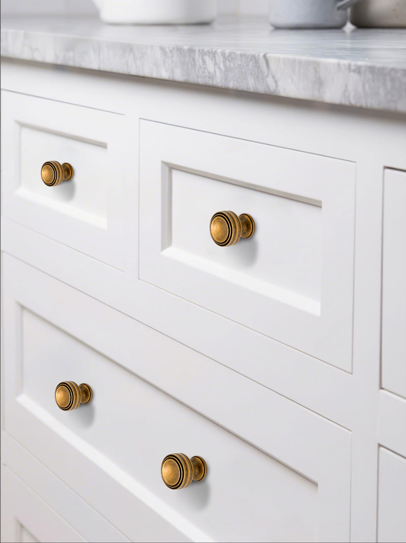 10 Pack Antique Brass Cabinet Knobs 1-1/10 Inch(28.5mm) Single Hole Cabinet Pulls Round Kitchen Cabinet Knobs Drawer Knobs Single Hole Knob