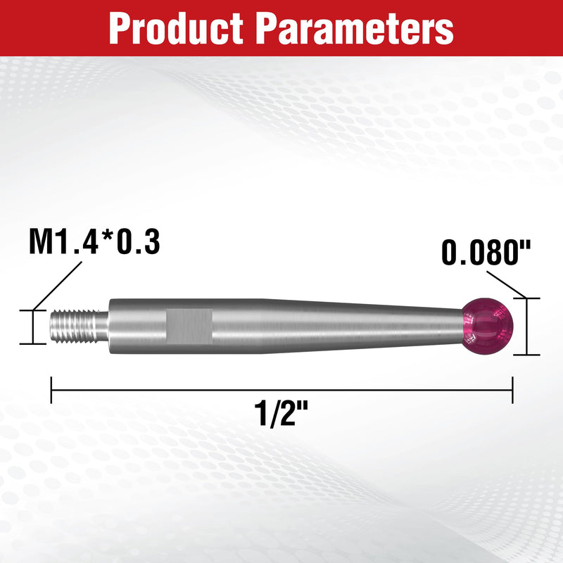 TESA Brown & Sharpe 599-7030-80R Ruby Tip Contact Point for Bestest Dial Test Indicator, 0.080" Tip Diameter x 1/2" Length, M1.4 x 0.03 Thread