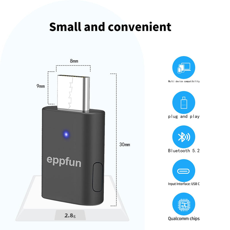 eppfun USB C Bluetooth Adapter for ps5/PS4, Dual Connection Wireless Audio Adapter Low Latency Dongle with 3.5 mm Analog Mic for PC, Mac, Phone