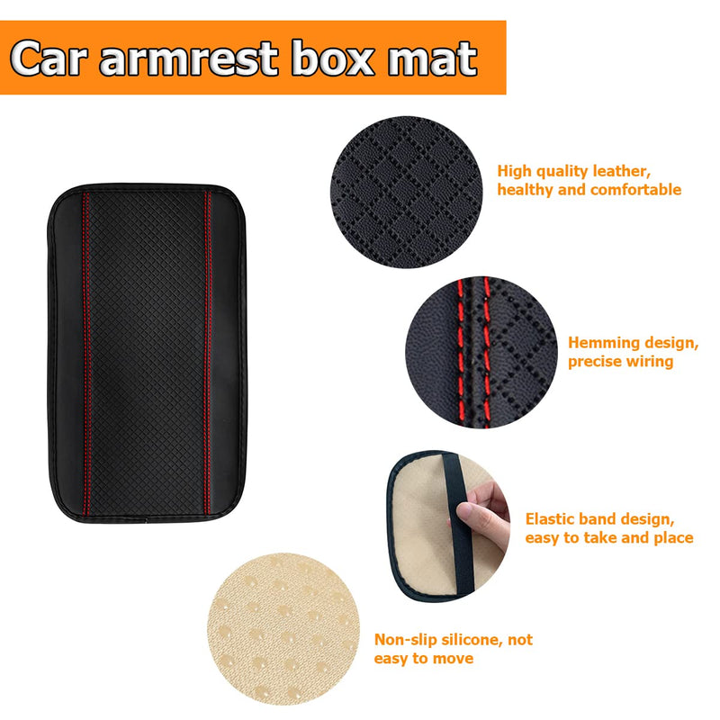 Car Armrest Storage Box Mat, Fiber Leather Car Center Console Cover, Car Armrest Seat Box Cover Accessories Interior Protection for Most Vehicle, SUV, Truck, Car (Black/Red) Black/Red