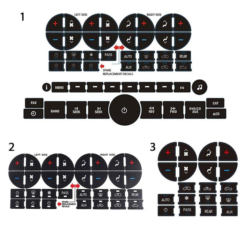 AC Dash Accents Button Sticker Repair Kit for Fixing Ruined Faded A/C Control Buttons - Decal Replacement Fits Select 07-15 GM Vehicles - Car SUV Accessories（Suburban, Chevy Tahoe...） 2