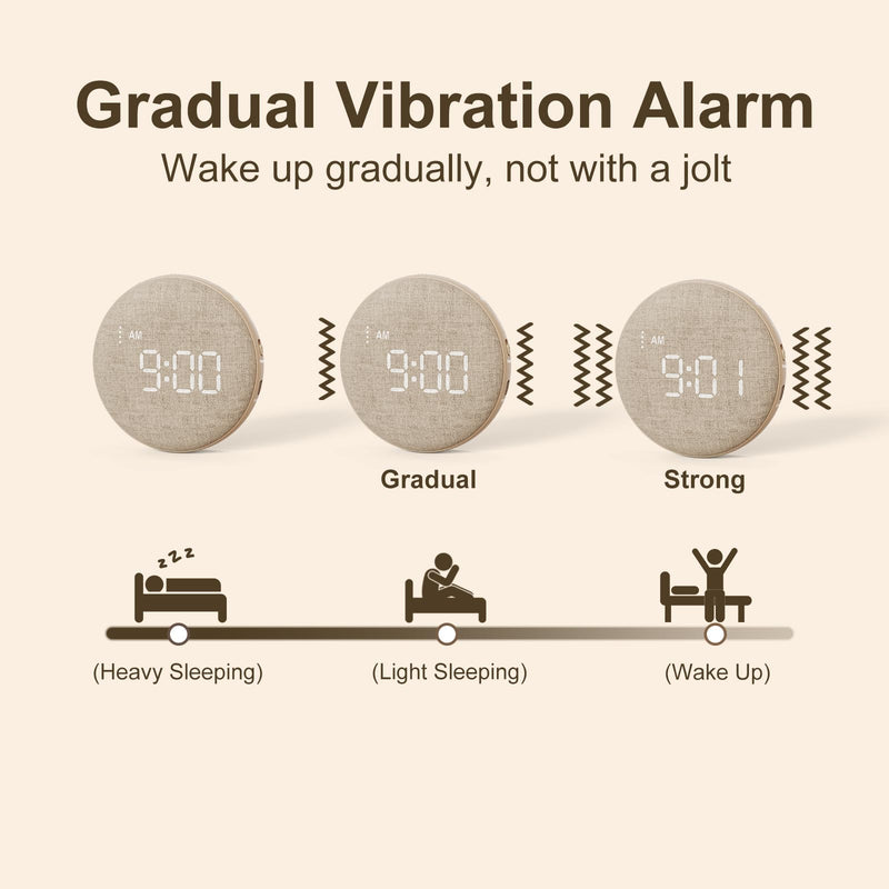 REACHER Travel Vibrating Alarm Clock for Heavy Sleepers Adults, Silent, Dual Alarm Clock, Compact Under Pillow Bed Shaker, Rechargeable Battery Operated, Small, Portable