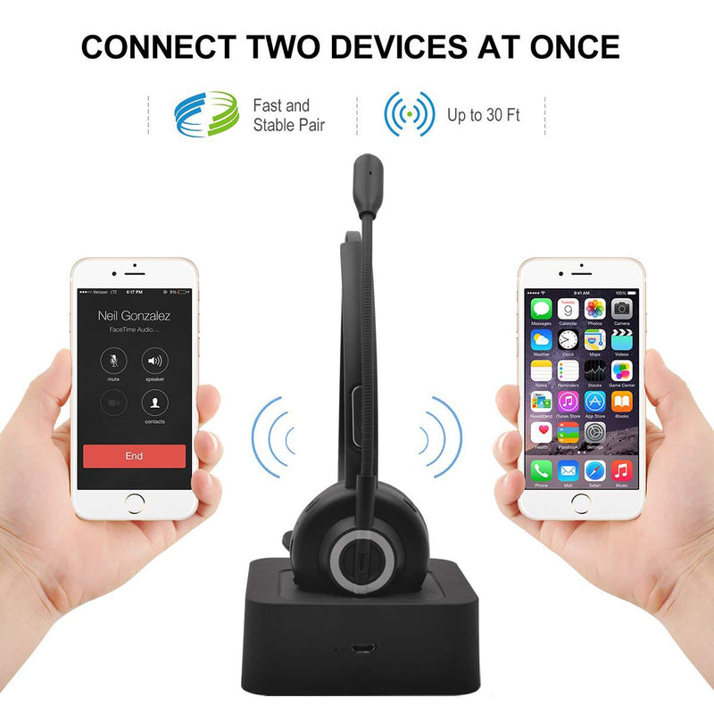 MERAIJIN Trucker Bluetooth Headset Wireless Headset with Microphone | OverHead Headphones with Noise Cancelling Sound On Ear Car Earphones Office Earpiece for Cellphone Call Center Bluetooth V5.0