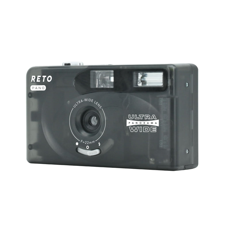 RETO PANO 35mm Film Camera - 22mm Wide Lens, Panorama, Easy Switch, Cinematic Modes, Lens Cover, Built-in Flash, Reusable (Film & AAA Battery are not Included) (Sheer Black) Sheer Black