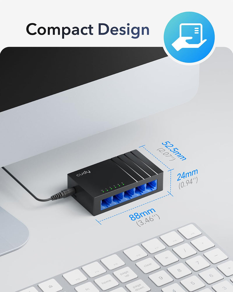 Cudy GS105D 5 Port Gigabit Ethernet Switch Desktop Ethernet Splitter Plastic Case Unshielded Switch Plug & Play Fanless Unmanaged