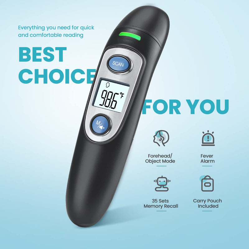 Infrared Thermometer for Adults,Forehead and Ear Thermometer for Fever, Babies, Children, Adults, Indoor and Outdoor Use Black
