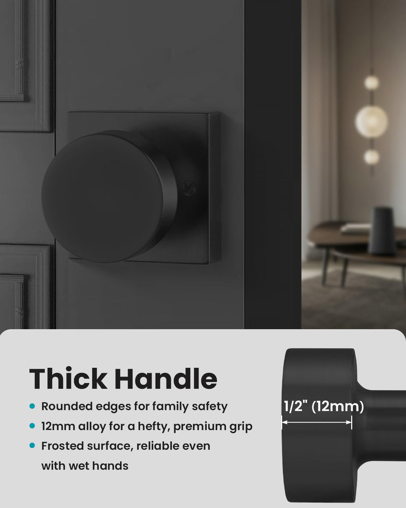 Black Dummy Door Knob, Heavy Duty Closet Door Knob, Square Individual Dummy Door Knob Single Side (2 Pieces/1 Pack) Black 1