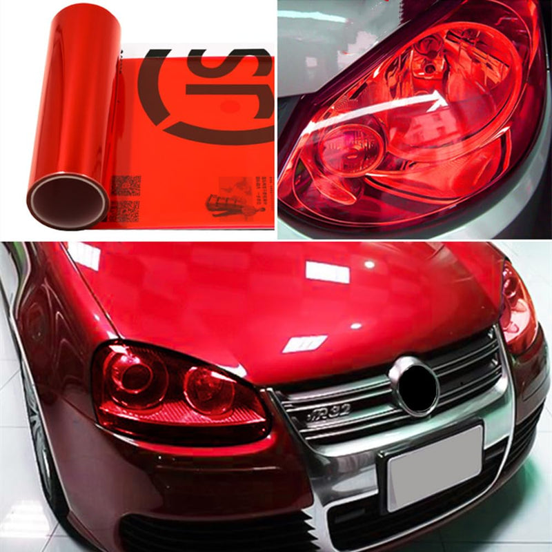 DIYAH 12 X 48 Inches Self Adhesive Headlight, Tail Lights, Fog Lights Tint Vinyl Film (Red) Red
