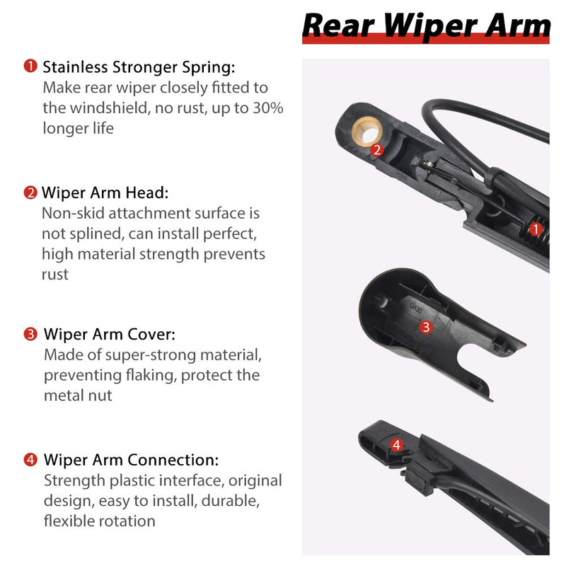 Rear Windshield Back Wiper Arm Blade Set Replacement for Cadillac Escalade 2007-2013 OE: 15277756 Rear Wiper Arm and Blade