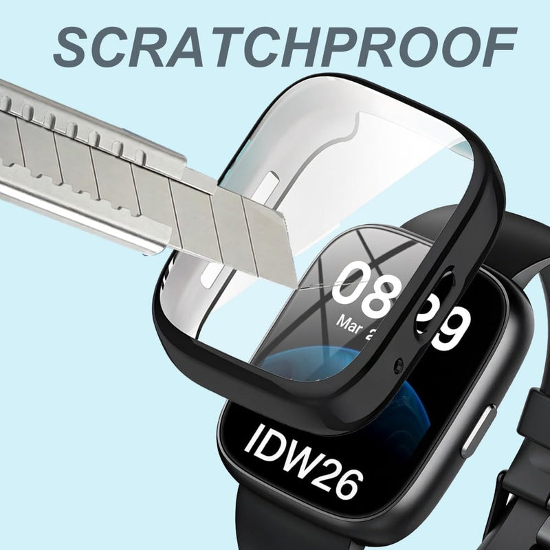 TPU Case with Built-in Screen Protector for Cillso LODIMEKE IDW26 1.83" Fitness Tracker Smart Watch, Full-Body Protection, 9H Shockproof Black
