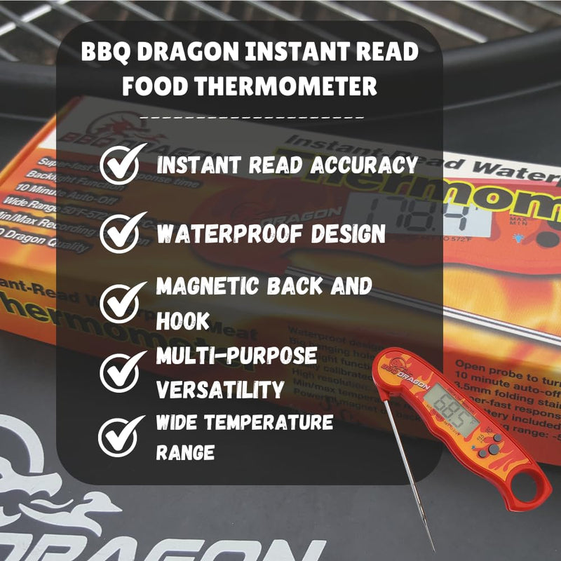 BBQ Dragon Meat Thermometer Digital - Waterproof Instant Read Food Thermometer for Cooking, Baking, & Grilling - Digital Meat Thermometer with Probe - Kitchen Thermometer for Cooking & Candy Making