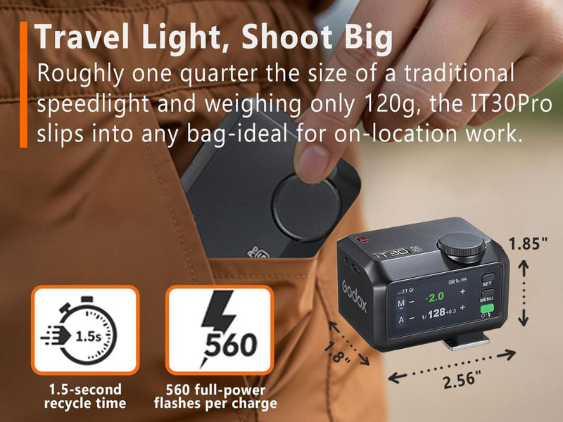 Godox iT30 pro O TTL Mini Flash & Trigger- GODOX Authorized Distributor iT30 Pro O for Olympus - IT30Pro TTL Flash, Wireless Master & Receiver, HSS 1/8000 Second, 2.4G Wireless Black