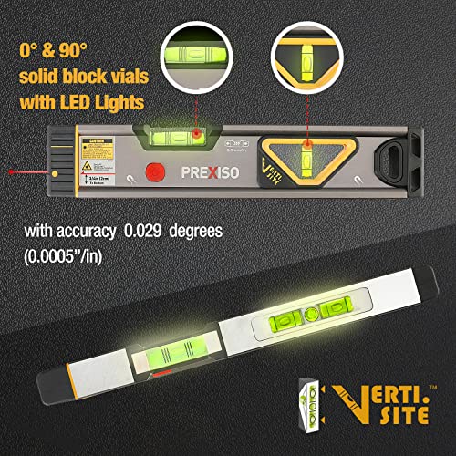 PREXISO 2-in-1 Laser Level 100Ft/30Ft, 12" Magnetic Spirit Level with Light
