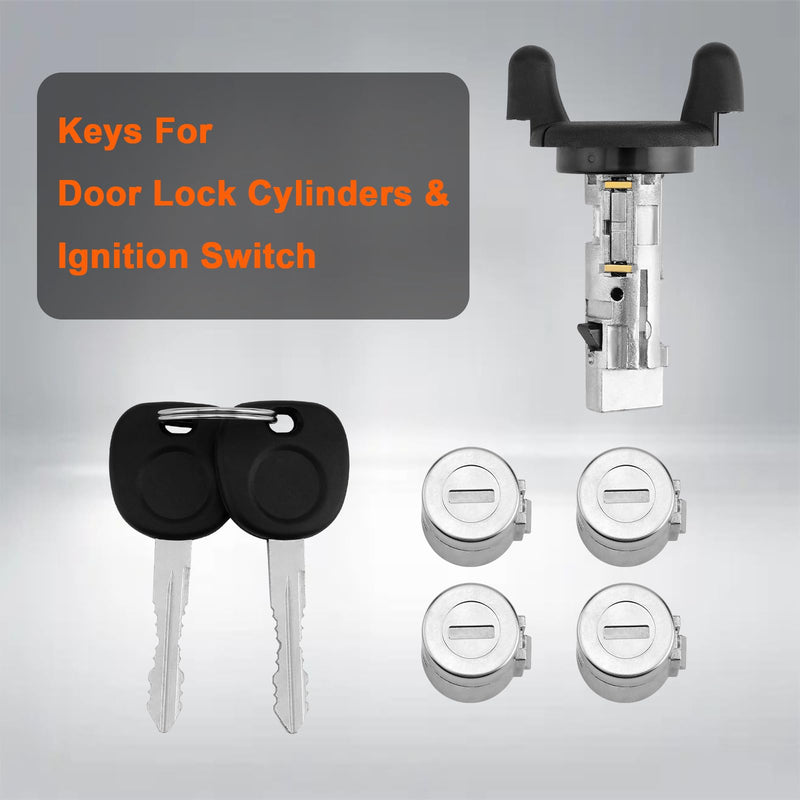 Ignition Switch Lock Cylinder & Four Door Lock Cylinders with 2 Keys, Compatible with 2001-2007 Chevy Express 1500/2500/3500, GMC Savana 1500/2500/3500, Replace#: 704600, 706591