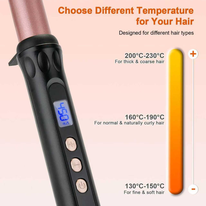 Curling Wand 25mm Tourmaline Ceramic Barrel Hair Curling Wand for Medium to Long Hair, Clamp-Free, Adjustable Temperature, Dual Voltage Professional Hair Curler Iron for Long-Lasting Waves