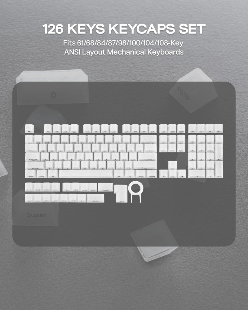 EPOMAKER Frost Jelly Keycaps Set, 126 Keys Forged Carbon Fiber Keycaps | Cherry Profile, ABS+PC, MX-Style Compatible for 61/68/84/87/98/100/104/108 ANSI Layout Mechanical Gaming Keyboards (White) White