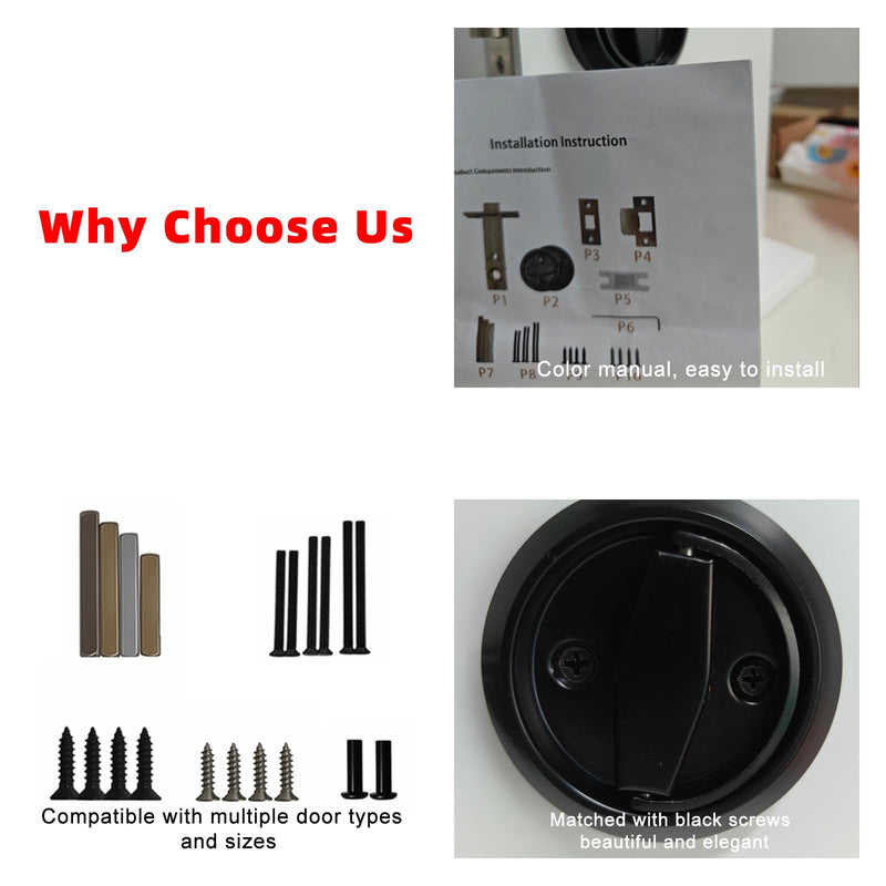 Flat Door Knob, Flush Mount Low Profile Door Knob, Stainless Steel Round Recessed Door Knob, Hidden Cup Door Knob, Pocket Door Knob Without Keys for Space Saving(Black)