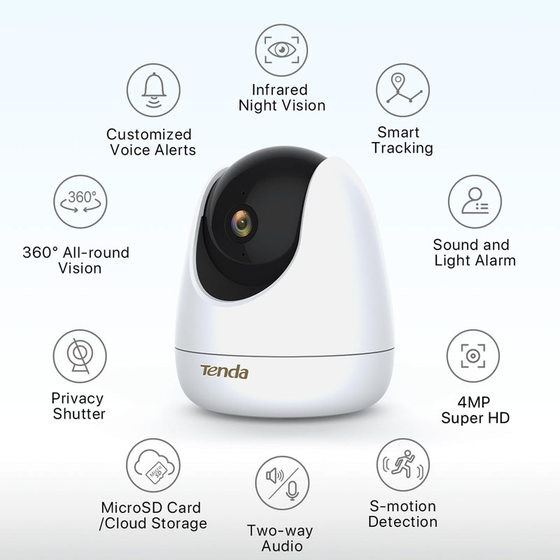 Tenda 2.5K Security Camera Indoor,4 MP Pet/Baby Cameras for Home Security, 2-Way Audio, Human/Pet/Baby Crying Detection, Night Vision, Plug-in WiFi Camera for Inside House (CP7) Plug-in Indoor Camera (4MP)