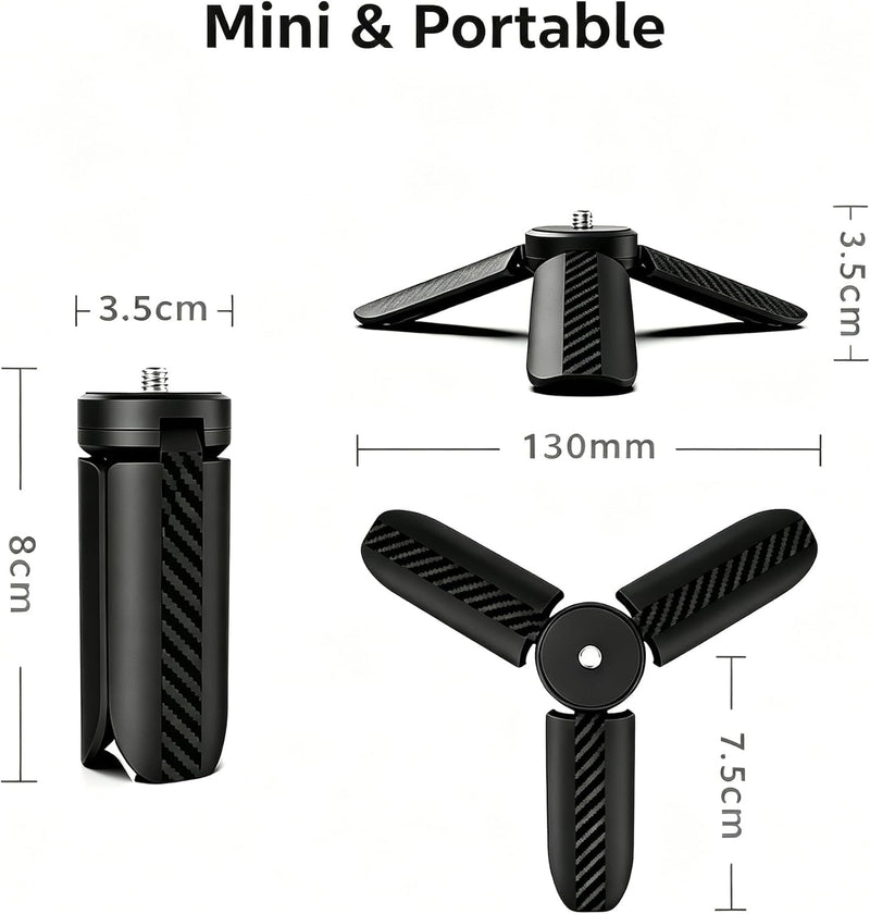 Mini Tripod for DJI Osmo Pocket 4/3/2 – Foldable Desktop & Hand Grip Stand, Compatible with GoPro, Insta360, Action Cameras, Smartphones, Portable 1/4″ Screw Mount for Vlogging & Photography
