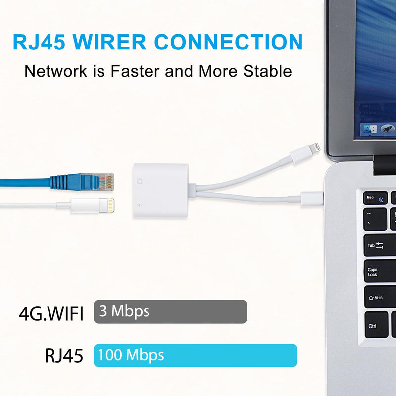 Lightning and USB C to Ethernet Adapter,2 in 1 RJ45 Ethernet LAN Network Adapter with Charge Port Compatible with iPhone/iPad/iPod/Samsung and More,Supports 100Mbps Plug and Play Lightning and USB C to Ethernet Adapte