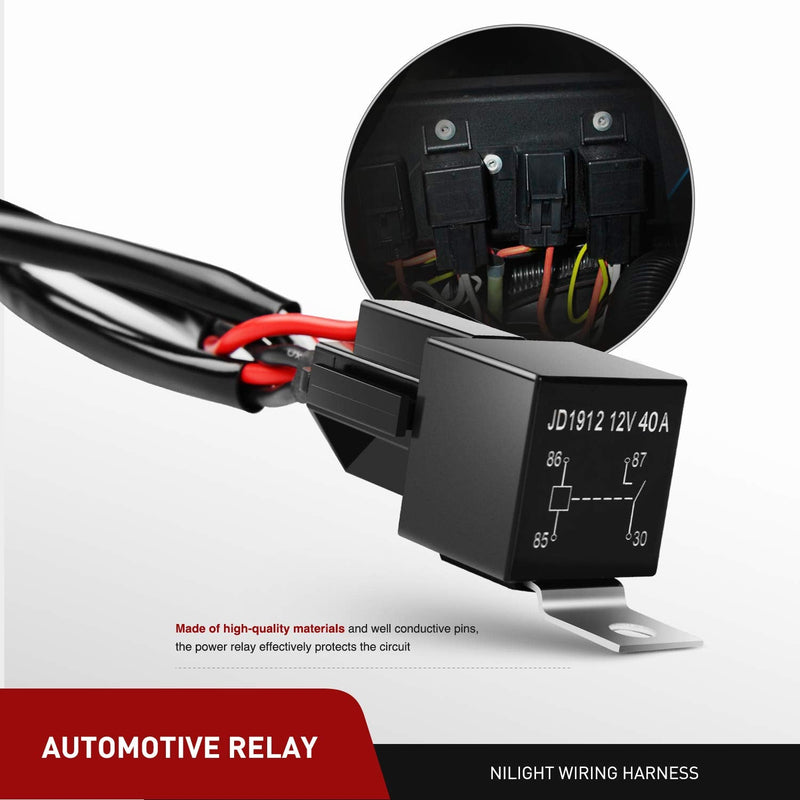 Nilight 16AWG Off-Road LED Light Bar Wiring Harness Kit 12V Relay On/Off Rocker Switch -2 Leads,2 Years Warranty 16AWG-2 Lead