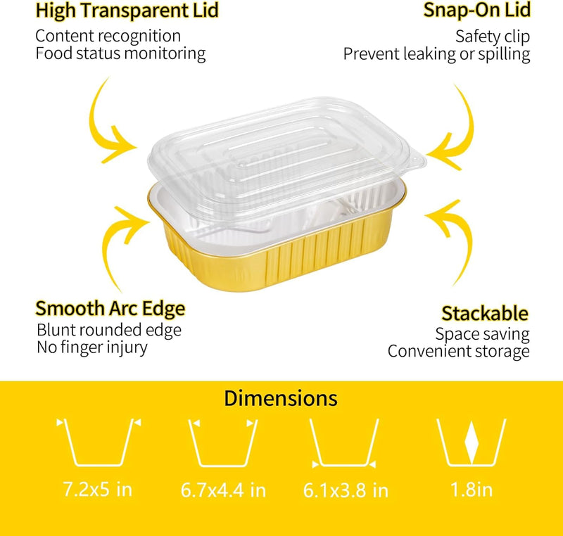 JARDLITE 40 Pack 1.5 LB 7.2"×5"×1.8" Small Aluminum Pans with Lids Heavy Duty - 24oz Tin Foil Food Containers with Lids, Disposable Tin Foil Pans with Lids for Baking, Meal Prep, Freezer and Takeout 7.2"×5"×1.8" (1.5 LB, 40 Pack + 40 Lids)