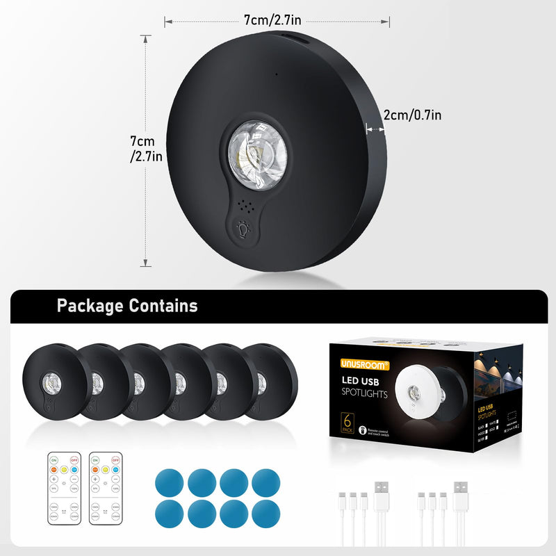 Rechargeable Puck Lights,LED Under Cabinet Lighting,2000mAh Battery Operated Tap Stick on Lights,Touch&Remote Controls Dimmable Wireless Closet Light for Kitchen (Black-3color, 6) Black-3color