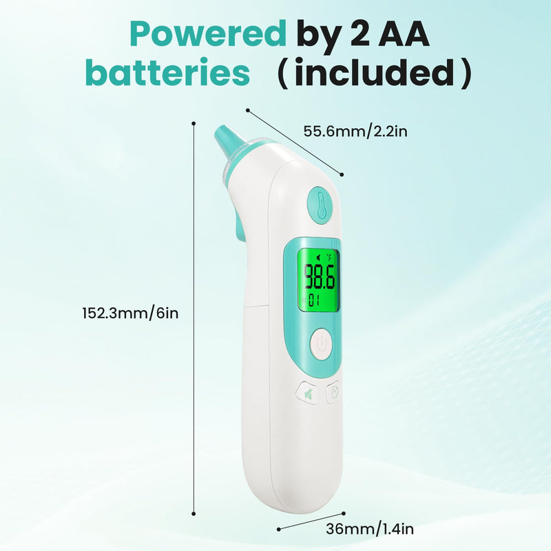 Thermometer for Adults and Kids, Accurate Baby Ear Thermometer with 3-Color Fever Indicator 40-Reading Memory F/°C Switch Mute Mode with Carrying Bag (White)