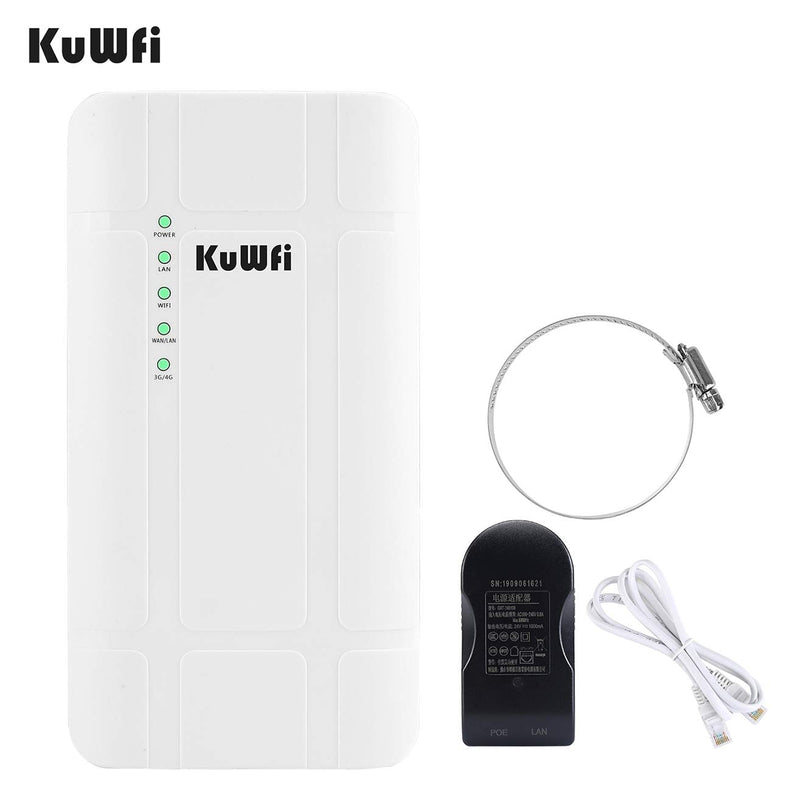 KuWFi 300Mbps Outdoor 4G LTE CPE WiFi Router with Sim Card Slot CAT4 SIM Routers with POE Adapter Work with IPcamera or Outside WiFi Coverage (US Version B2/B4/B5/B12/B13/B14/B66/B71) QC300K