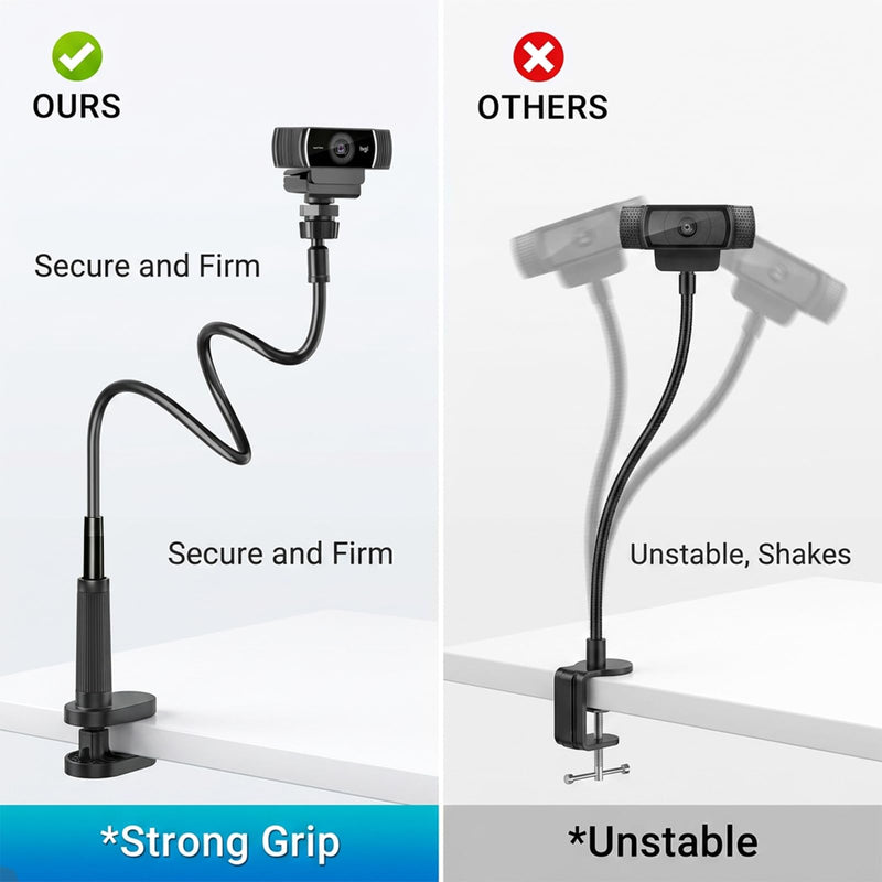 Webcam Stand Camera Desk Mount with Phone Holder for Logitech C922 GoPro | 36" Flexible Webcam Stand, Thick Base & Clamp Mount | Compatible with Logitech C930e/C930/C920/C922x/Brio 4K & GoPro Hero 8-4