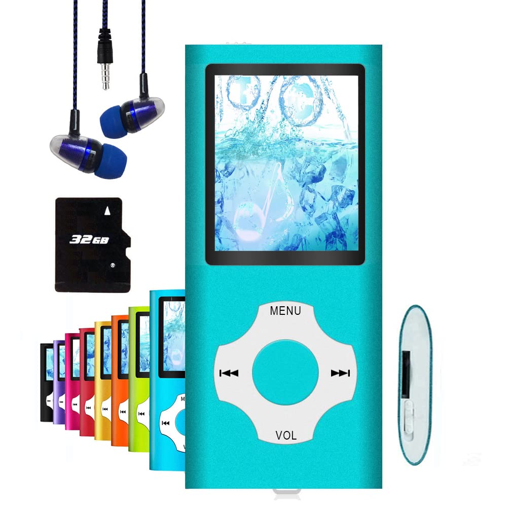 MP3 Player / MP4 Player, Hotechs MP3 Music Player with 32GB Memory SD card Slim Classic Digital LCD 1.82'' Screen MINI USB Port with FM Radio, Voice record (Blue) Blue