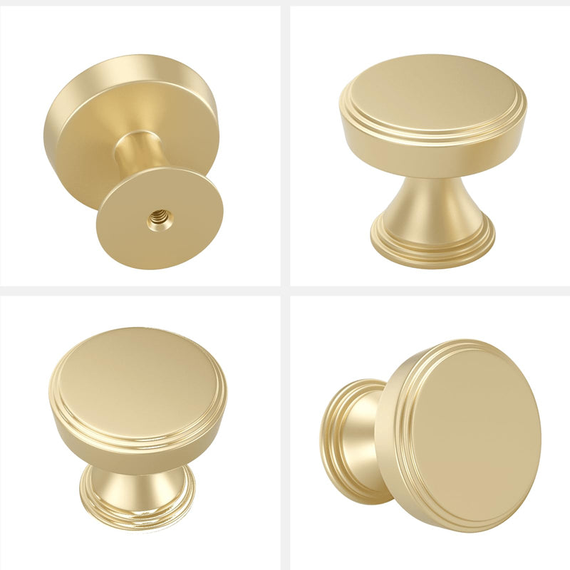 Haliwu 10 Pack Gold Cabinet Knobs Brushed Brass Drawer Knobs, Round Gold Cabinet Handles, Single Hole Kitchen Drawers Handles, Aluminum Alloy Hardware for Dresser Cupboard Brushed Gold