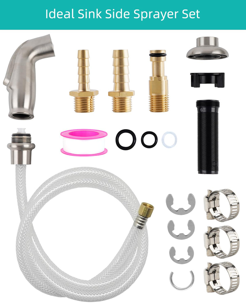 Universal Kitchen Sink Spray Attachment/Hose/Holder Set, Kitchen Side Sprayer Compatible with Moen/Delta Faucet, Kitchen Sink Faucet Sprayer Replacement, Brushed Nickel Finish transparent hose/single spray mode