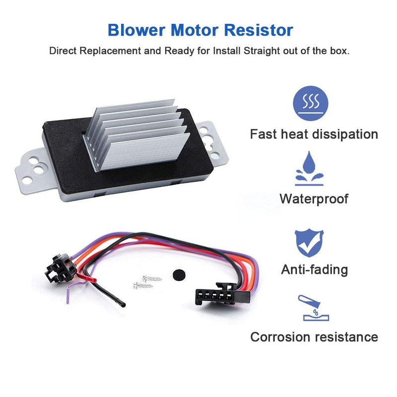 HVAC Blower Motor Resistor Kit With Harness Replacement for Chevy Silverado Tahoe Trailblazer Suburban Avalanche GMC Sierra Envoy Yukon Buick Cadillac Escalade Replaces # 15 81773, 89018778, 89019351