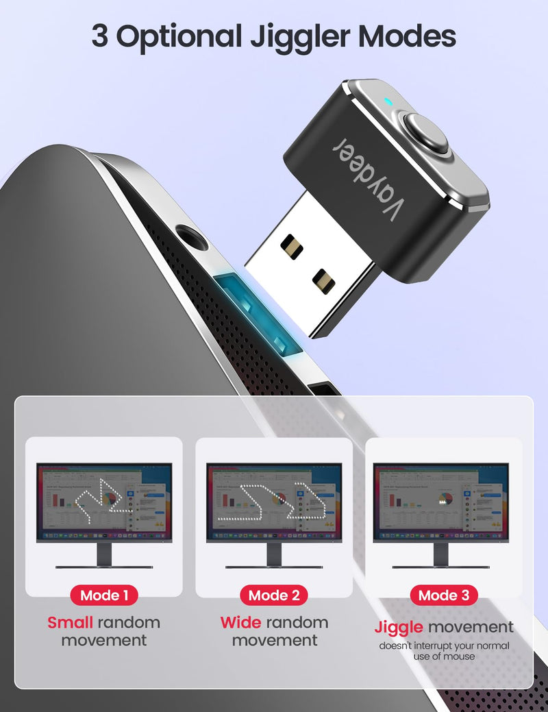 Vaydeer Undetectable Mouse Mover M4 ＆ Metal Mini Mouse Jiggler, T3s Mouse Mover, Noiseless, Simulates Realistic Mouse Movement, Driver-Free,Keeps PC Active