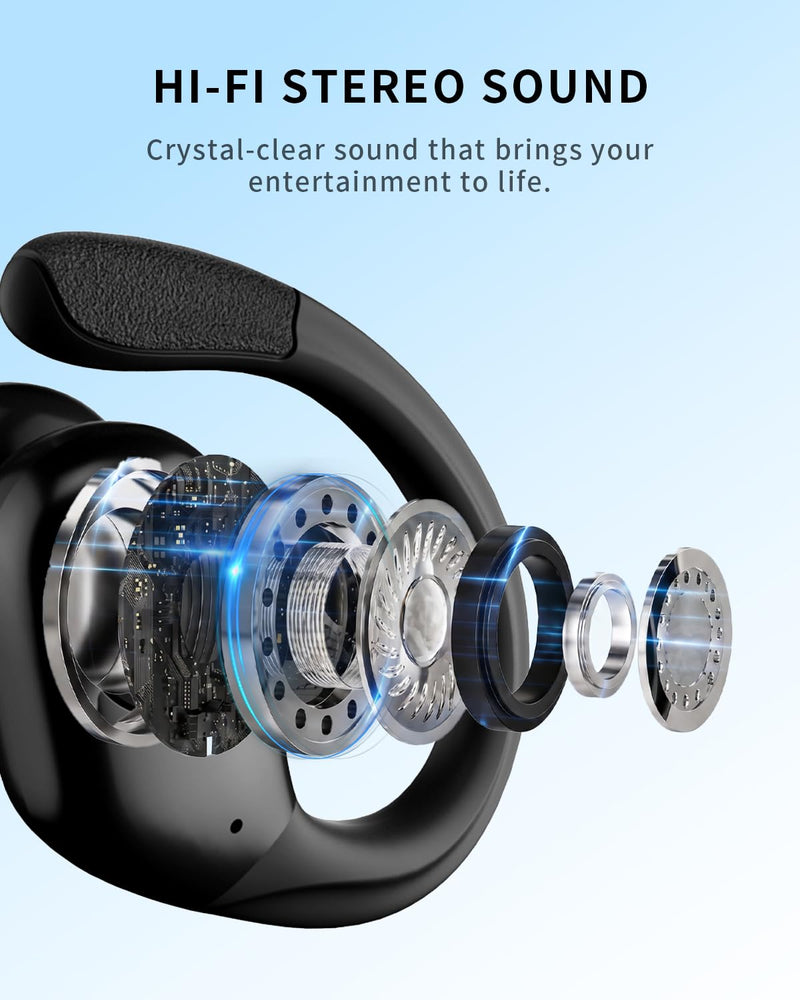 Active Noise Cancelling Ear Buds Wireless Earbuds 90H Playtime Bluetooth Headphones Stereo Bass Over-Ear Hooks Earphones with Power Display Case IPX7 Waterproof Headset for Workout/Running, Black