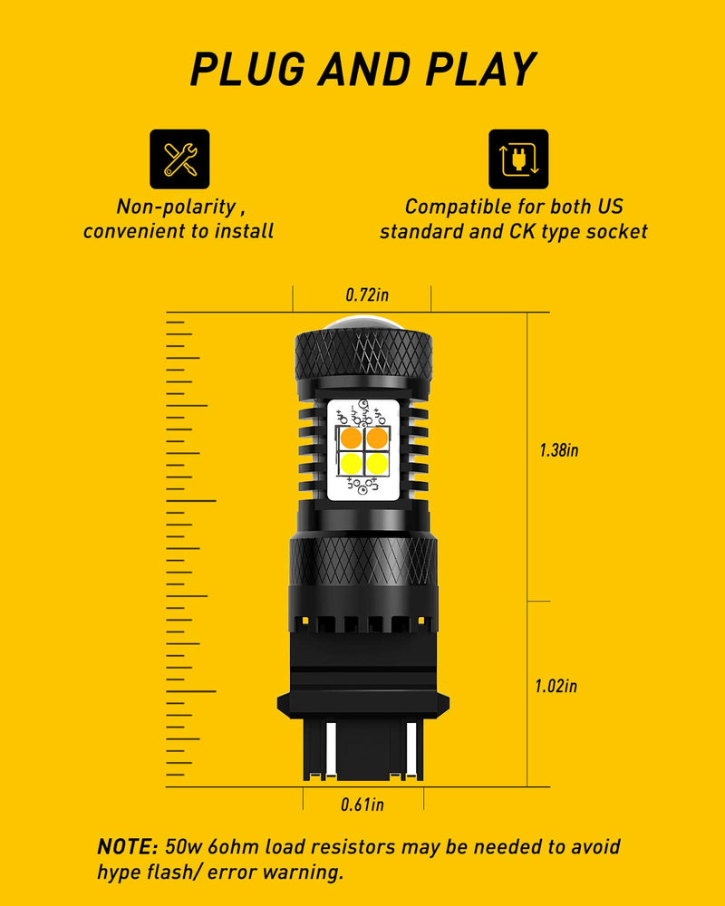 AUXITO White and Amber Dual Color Switchback 3157 3155 3457 4157 LED Bulbs with Projector 3030 Chipsets for Car Turn Signal Lights Parking Lights, (Pack of 2) White/Amber Yellow Switchback